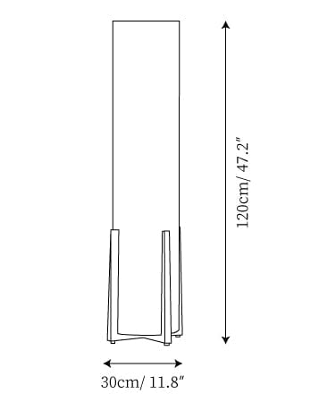 Designer floor lamp with cylindrical fabric shade and wood base