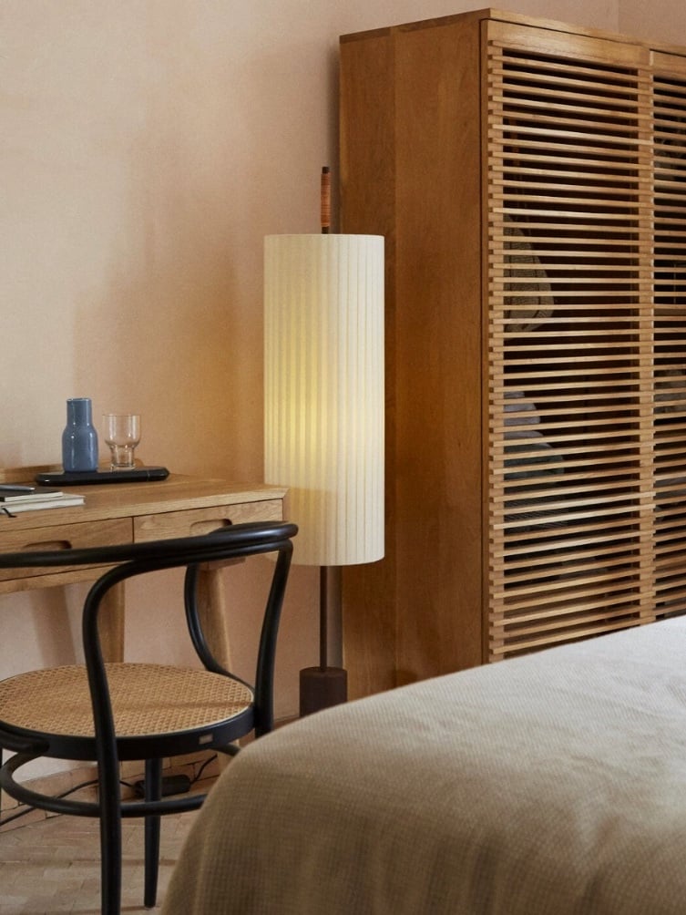 Japanese minimalist floor lamp in contemporary home setting