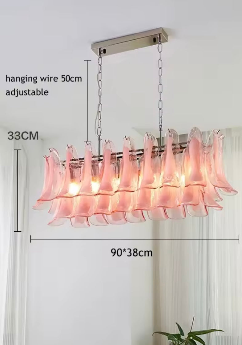 Designer murano glass lamp with artisan-blown pink glass elements