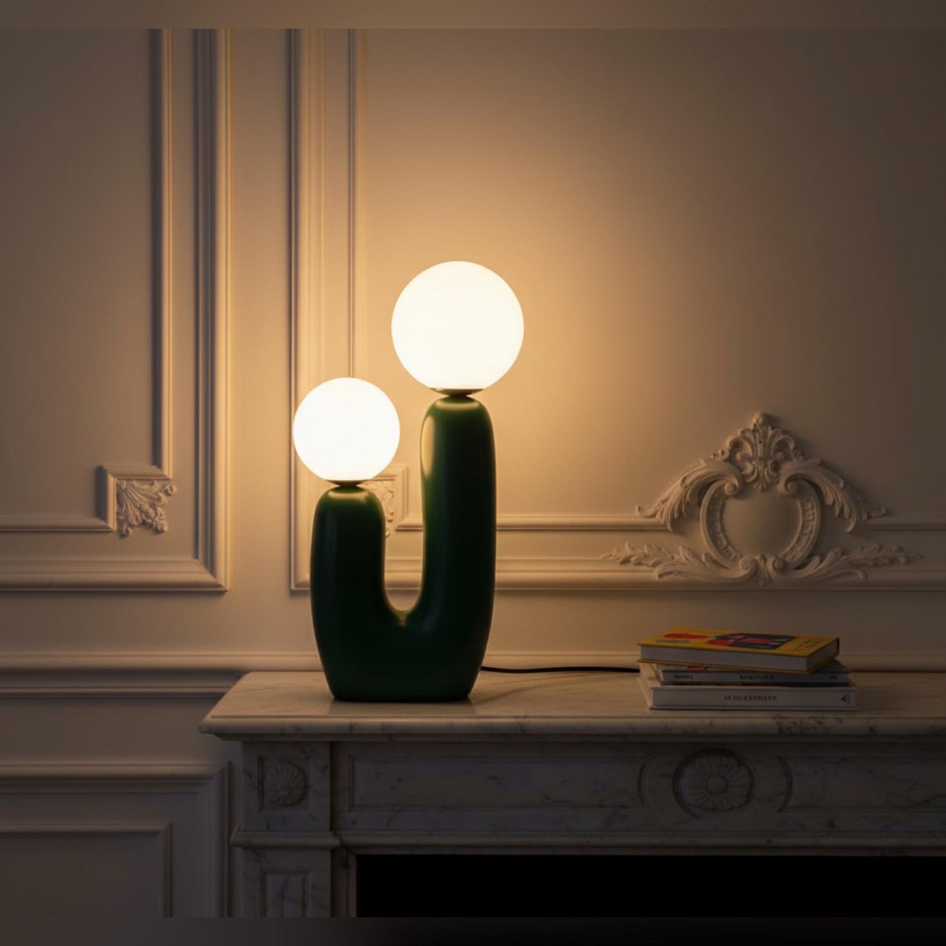 Sculptural ceramic curve lamp in contemporary Scandinavian interior