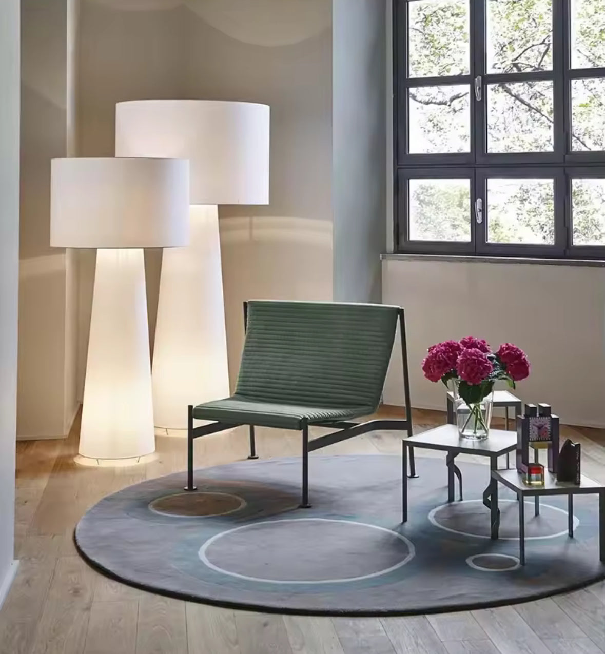 Wabi Sabi philosophy floor lamp with natural cream-colored shade
