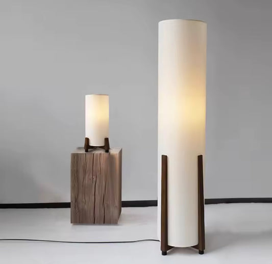 Weave modern floor lamp with fabric shade in contemporary living room