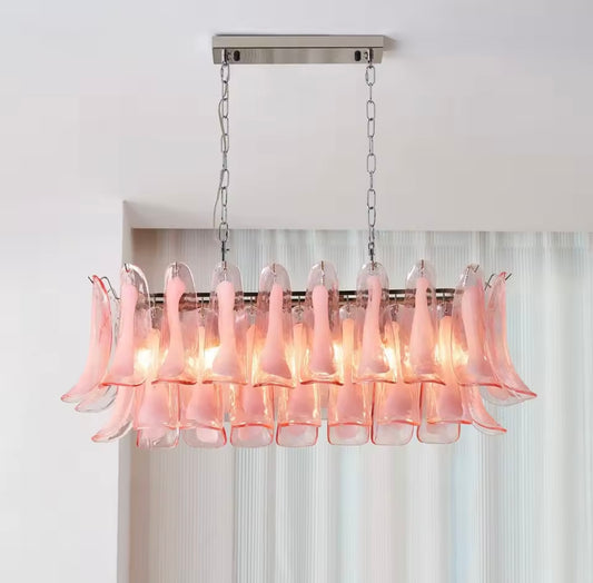Venetian glass lamp featuring delicate pink glass petals and elegant design