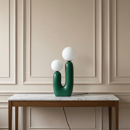 Modern ceramic table lamp with sculptural cactus design in beige finish
