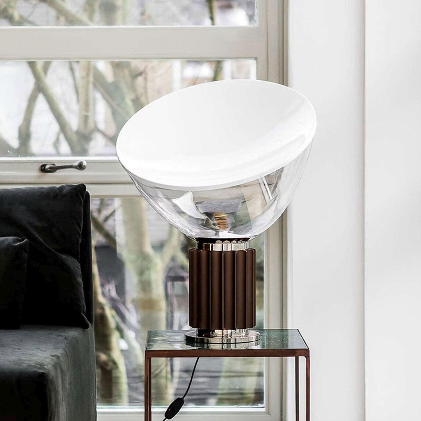 Sculptural mid century table lamp with mushroom shade in contemporary space